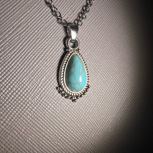 Unique Bargains Silvertone and Turquoise? Teardrop Necklace
